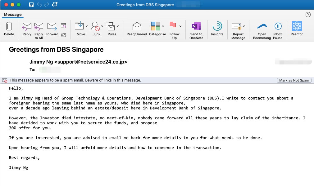 E-mail Received From DBS Singapore