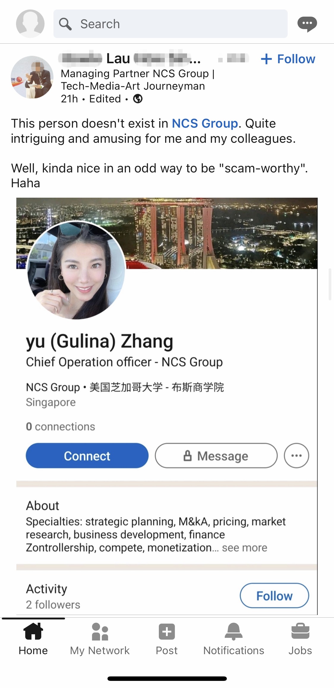 ncs group fake profile